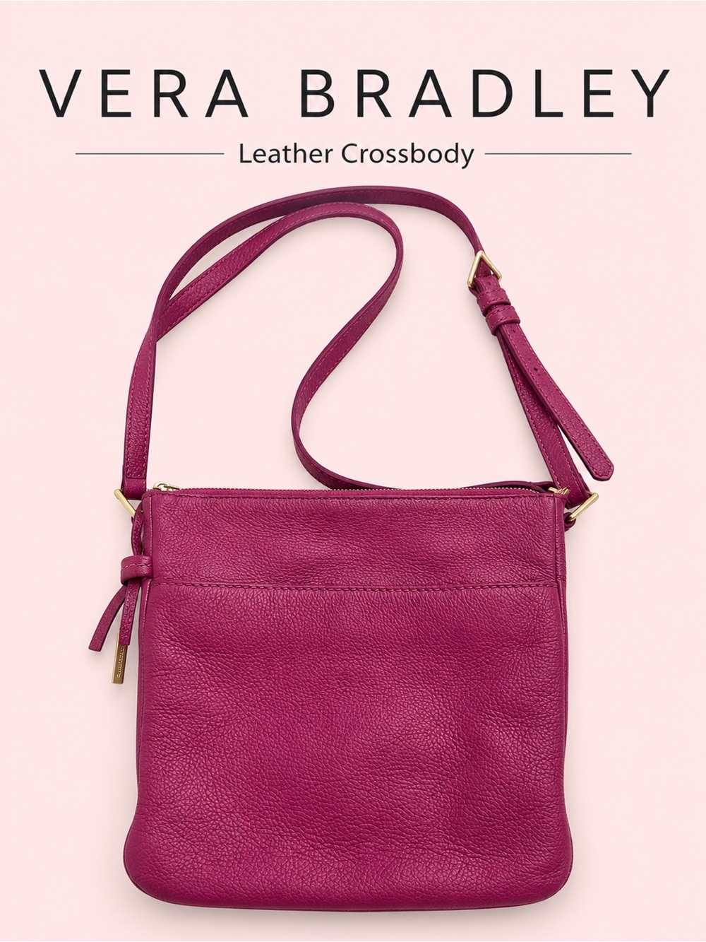 VTG. Vera Bradley Mallory Leather Crossbody Bag Magenta Pebbled